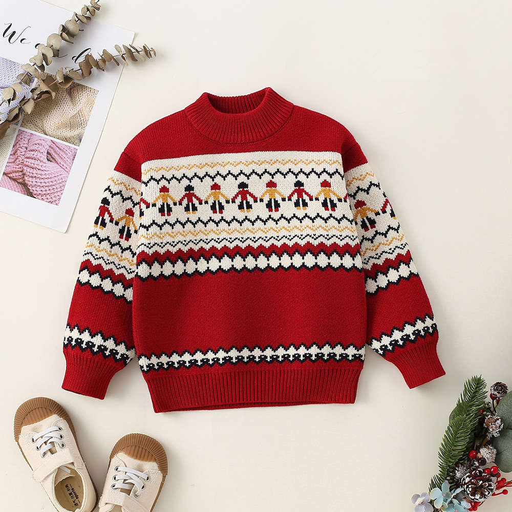 Suéter para niñas de otoño e invierno, jacquard grueso, tops para niños de todo fósforo, suéter de base para niñas de estilo occidental, cabello de una pieza