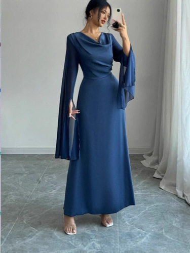 Elegant temperament, split long-sleeved, long dress, new hot style, fashionable, slim dress