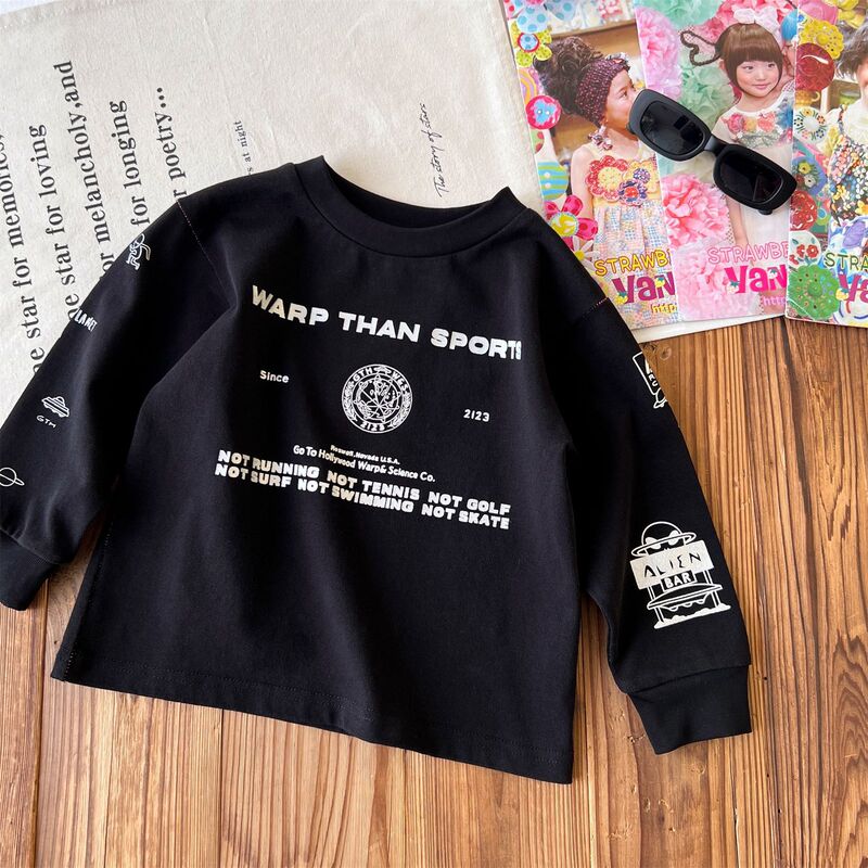 【現物】日系中古小衆潮童春秋綿質アルファベット長袖tシャツ上着|undefined