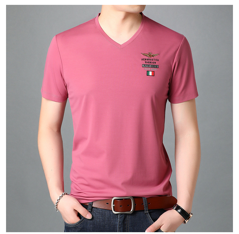 Einfarbiges, atmungsaktives Sweatshirt mit V-Ausschnitt für junge und mittelalte Männer, herzförmiger Ausschnitt, halbärmeliges, trendiges Oberteil aus Eisseide_voghion.com