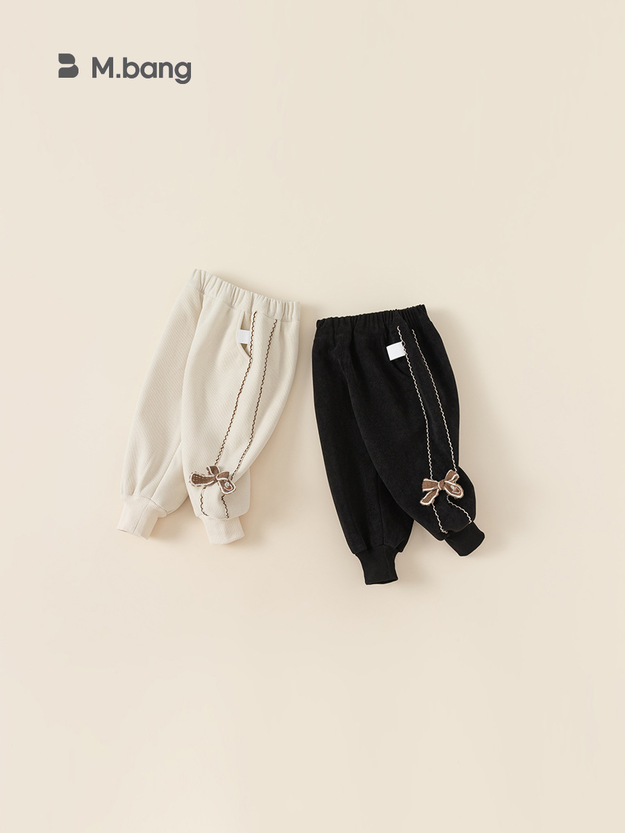 Ropa infantil Youbao, pantalones infantiles con forro polar, ropa de invierno gruesa, nuevos pantalones largos con puños de encaje de mariposa para niñas. image 4