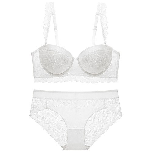 Factory direct sales sexy lace women's underwear set with thin top and thick bottom anti-sagging push-up bra set