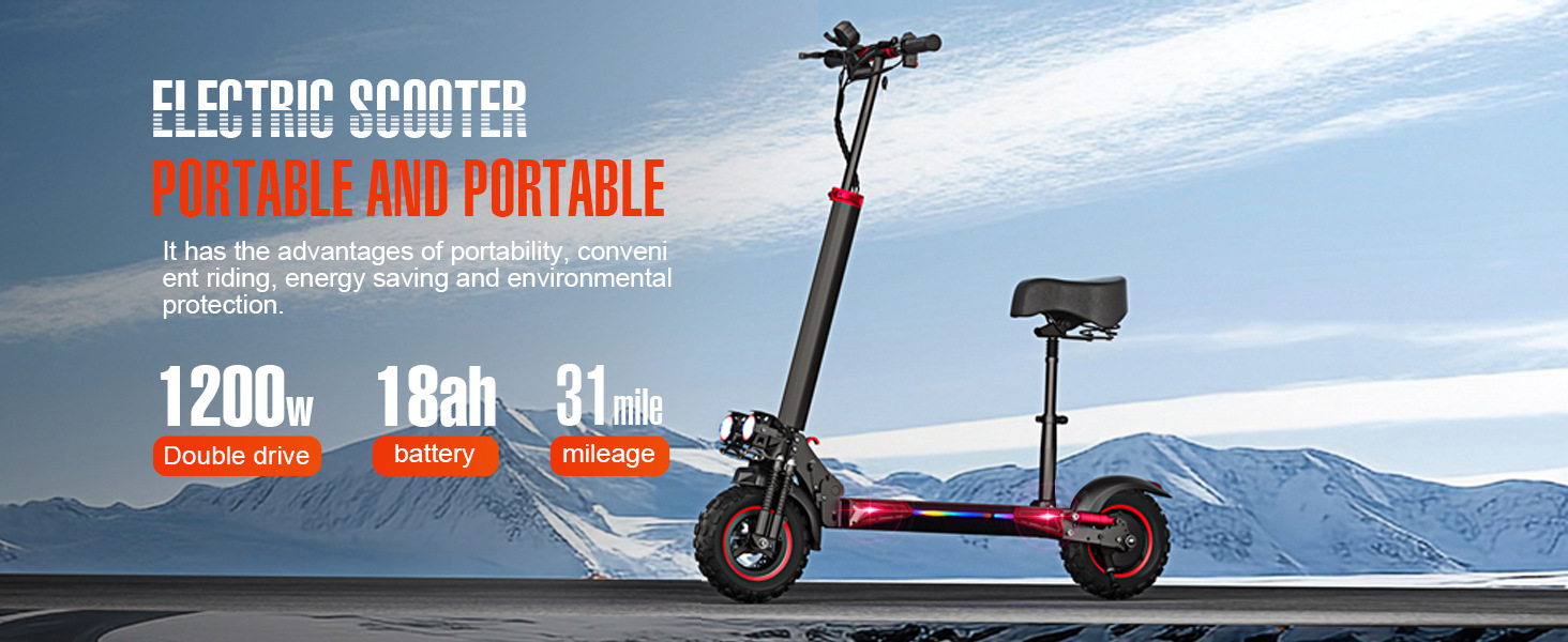 Overseas Warehouse Portable Mobility Scooter Scooter with Seat Foldableing Off-Road Electric Scooter for Adults