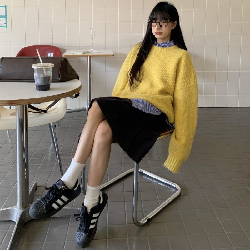 学院风时尚套装女韩系慵懒套头毛衣秋冬加厚针织衫百搭衬衫两件套|undefined