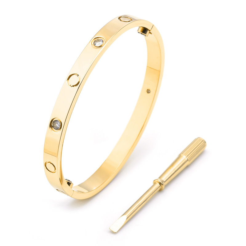 Fábrica directa de tarjetas de quinta generación de pulsera de acero de titanio anillo eterno destornillador de pareja pulsera de moda pulsera de oro rosa