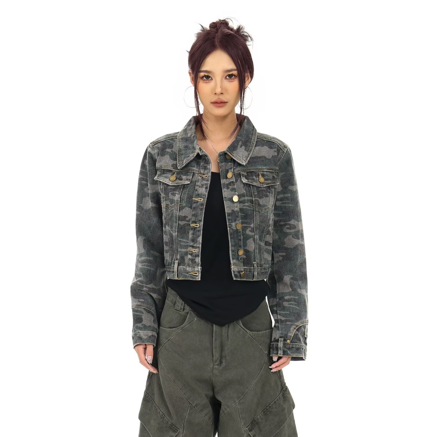 2026春秋迷彩短款牛仔外套女宽松休闲百搭夹克上衣潮彩色迷彩外套