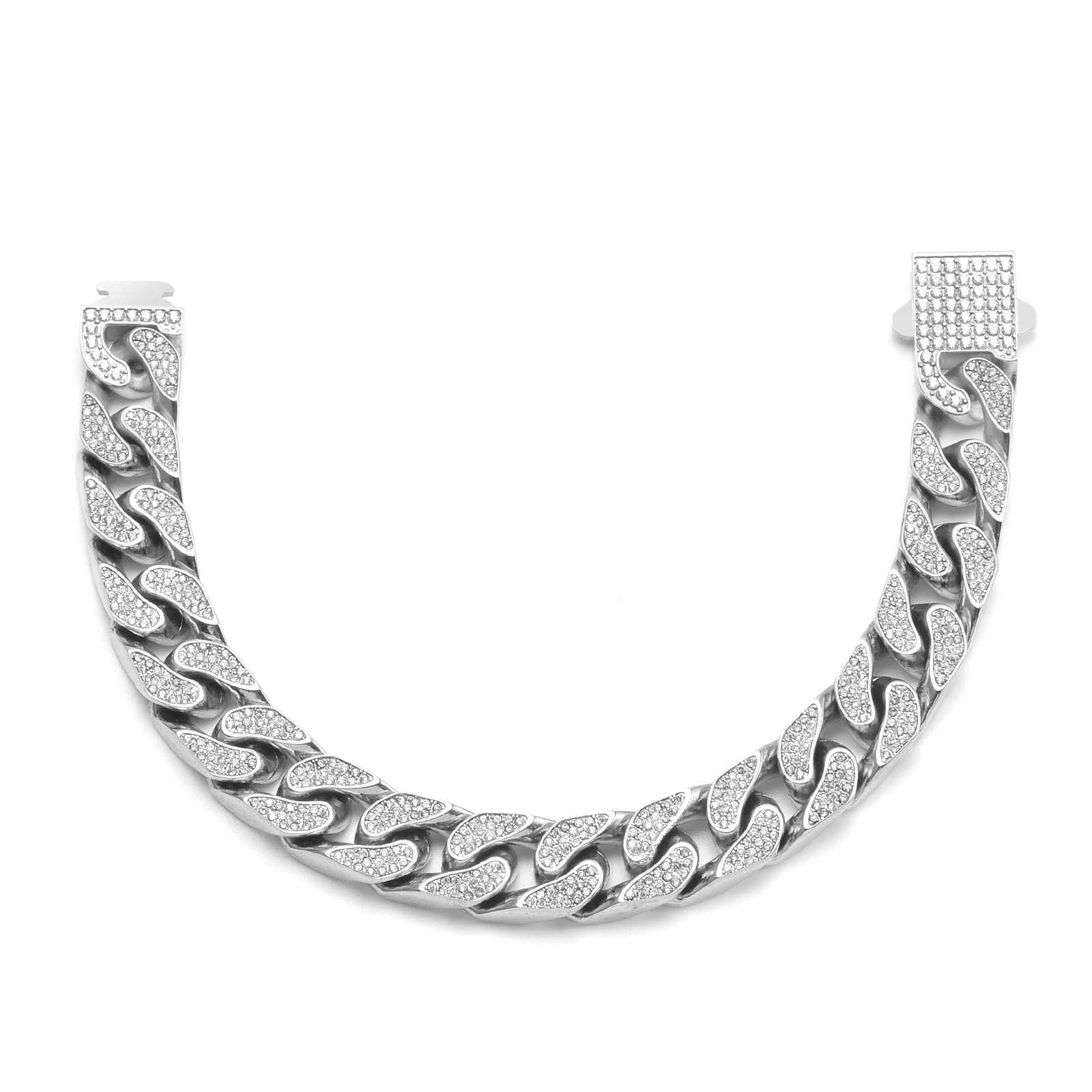 Men's Cuban Link Necklace With Diamond Accents In Stainless Steel_voghion.com