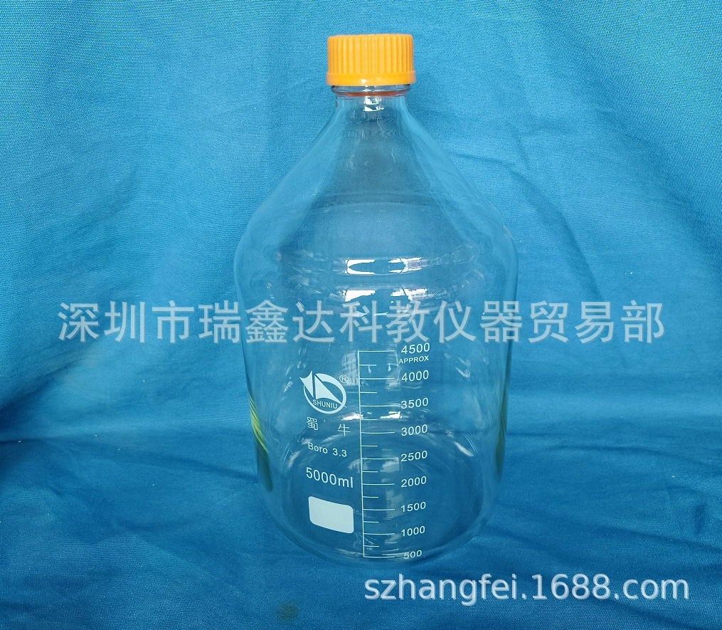 Бутылка Shuniu с шелковым горлышком, 5000 мл, бутылка с синей крышкой, бутылка с желтой крышкой, бутылка с реагентом 3,3, материал, бутылка из боросиликатного стекла с винтовым горлышком, 5 л