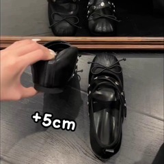 羊皮版~2025新款真皮蝴蝶结铆钉单鞋女内增高浅口一脚蹬玛丽珍鞋
