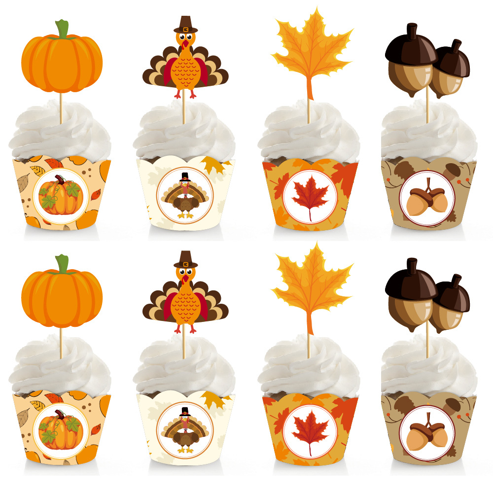 Fabricantes de fiestas de Acción de Gracias directamente para decorar pastel de tarjeta alrededor del borde de la decoración de otoño de cumpleaños alrededor del borde del pastel de papel