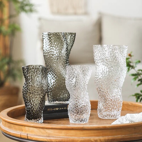 Twist Waist Pearl Point Glass Vase Transparent Flower Pot Water Growing Living Room Ornament Design Style Fresh Flower Dining Table Decoration Set