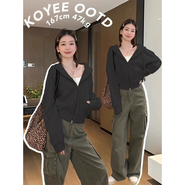 With zipper, black, short, autumn, thin