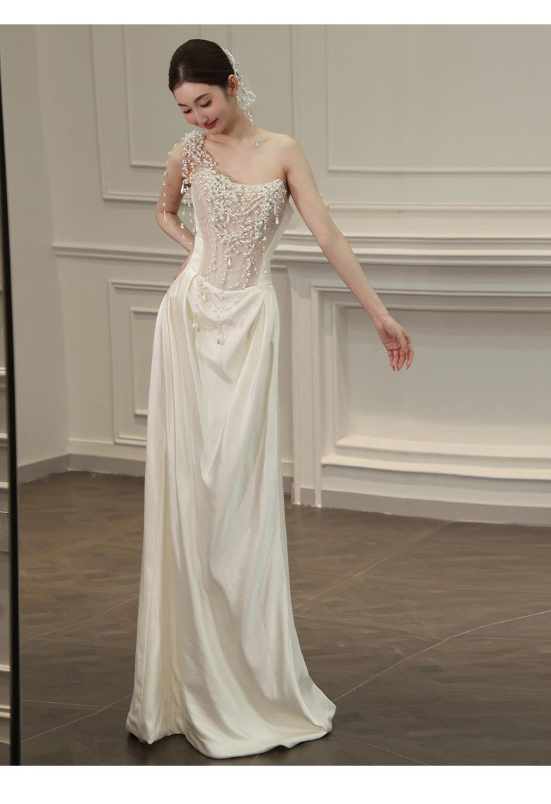 Elegant Style Light Wedding Dress Pearl Morning Robe Mermaid Style Gown For Engagement Niche Banquet Evening Wear_ecoleips.com