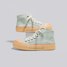 2023夏季新款高帮平底帆布鞋女透气系带小白鞋休闲小众黄色板鞋女
