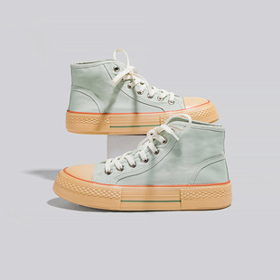 2023 Summer New High-top Flat Canvas Shoes Women's Breathable Lace-up White Shoes Casual Niche Yellow Sneakers for Women