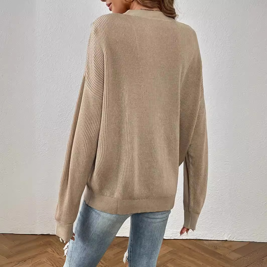 Sexy Knit Cardigan Set – Chic Open-Front Acrylic Sweater With Lace Trim (Khaki, S/M/L)_voghion.com