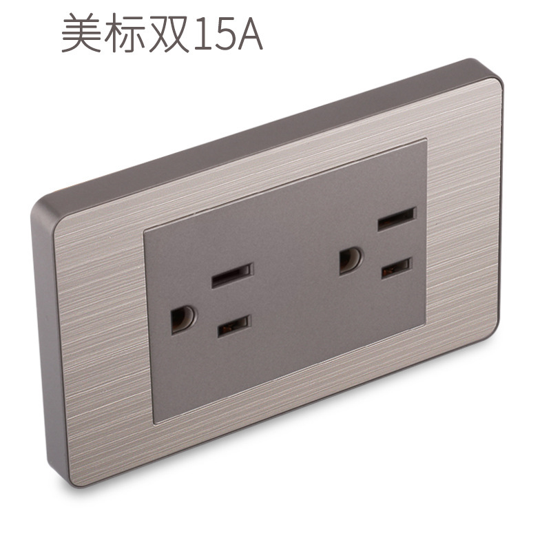 15A panel de metal de acero inoxidable gris dibujado tres agujeros Taiwan fabricado en Estados Unidos enchufe de pared conmutador suministro directo