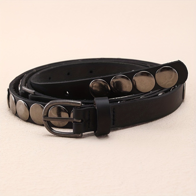 New Y2K rivet punk belt retro genuine leather women's extended double circle thin belt belt_voghion.com