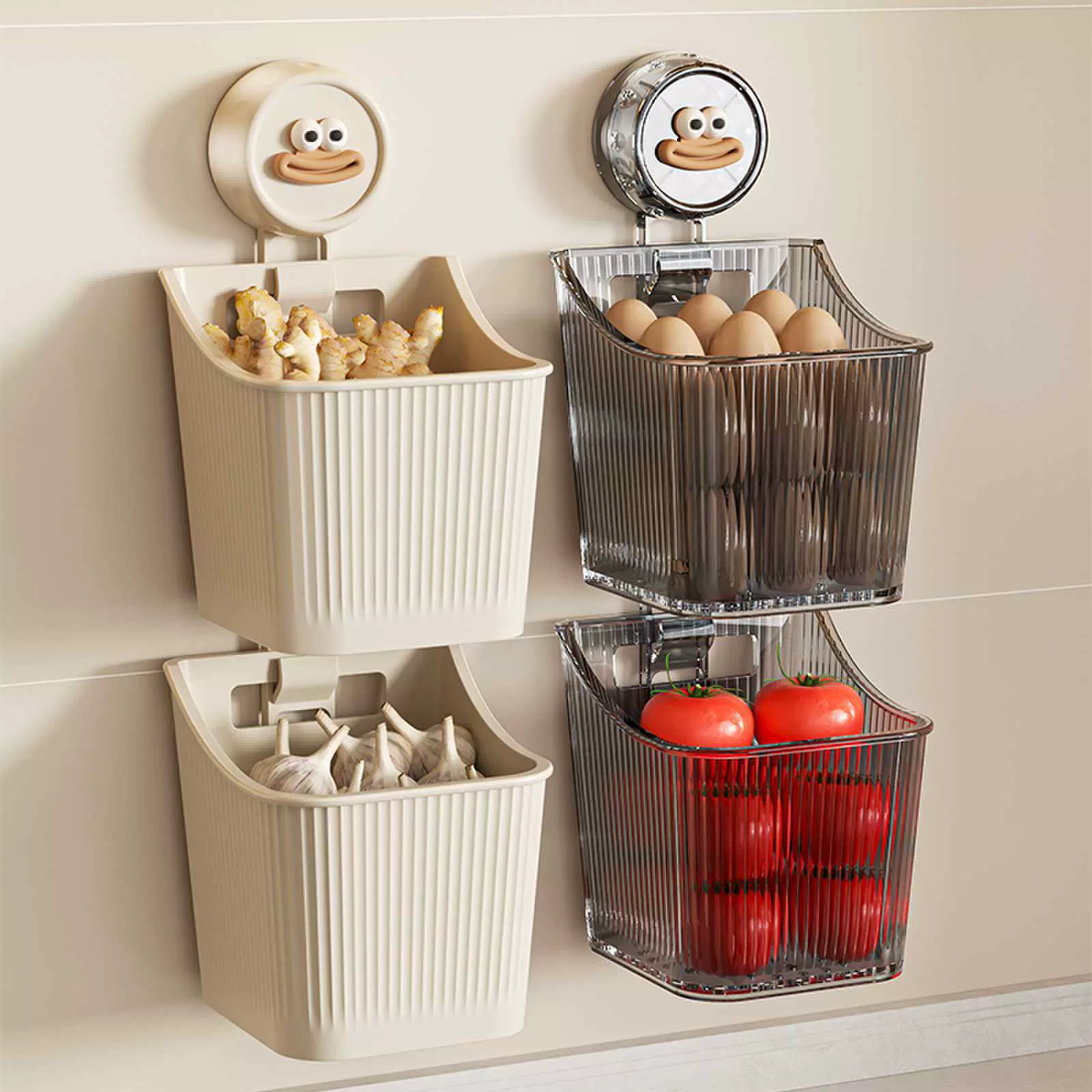 厨房吸盘葱姜蒜收纳盒置物架壁挂生姜大蒜挂篮免打孔蒜头收纳神器