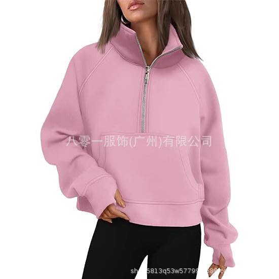 2024 autumn and winter Europe and the United States foreign trade cross-border women's clothing Amazon new half zipper short collar fleece-lined solid color vests