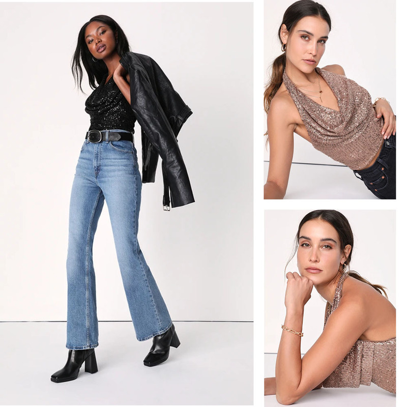 Summer cross-border explosions European and American women's new sexy all-match neck sequin vest party nightclub hot girl women's clothing