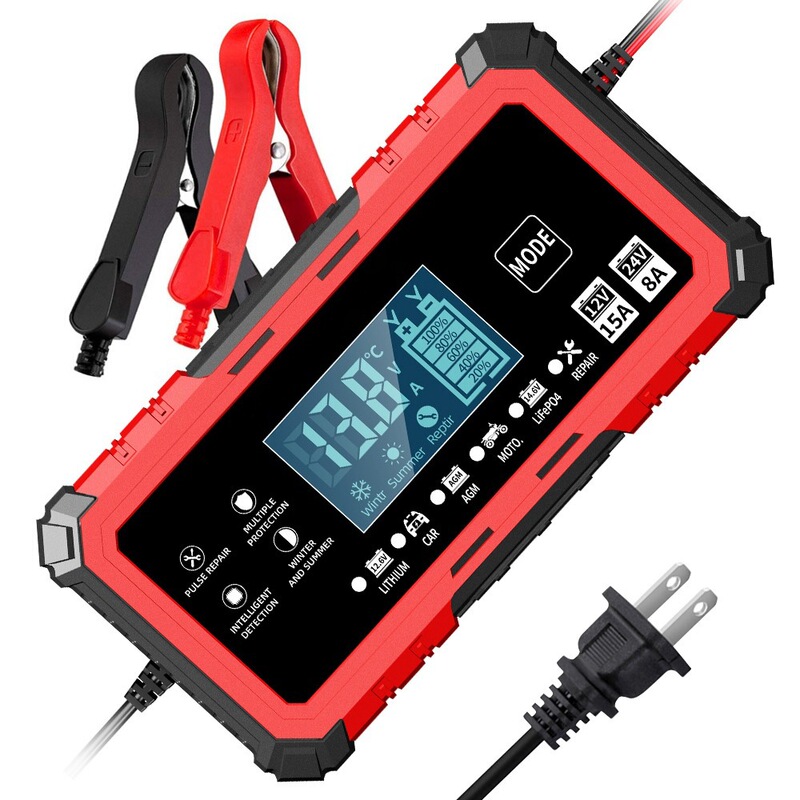 12V15A/24V8A Pulse Charger 14.6V15A Lithium Iron Phosphate Motorcycle and Car Battery Charger