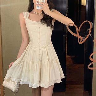 French Style Petite Suspender Dress Women's 2025 Summer New Seaside Vacation Pleated Vest Skirt