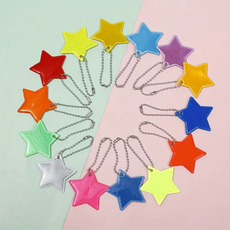 13-Color Five-Pointed Star Reflective Pendant Keychain Night Pendant Student Backpack Accessories Hanging Chain Safety Warning