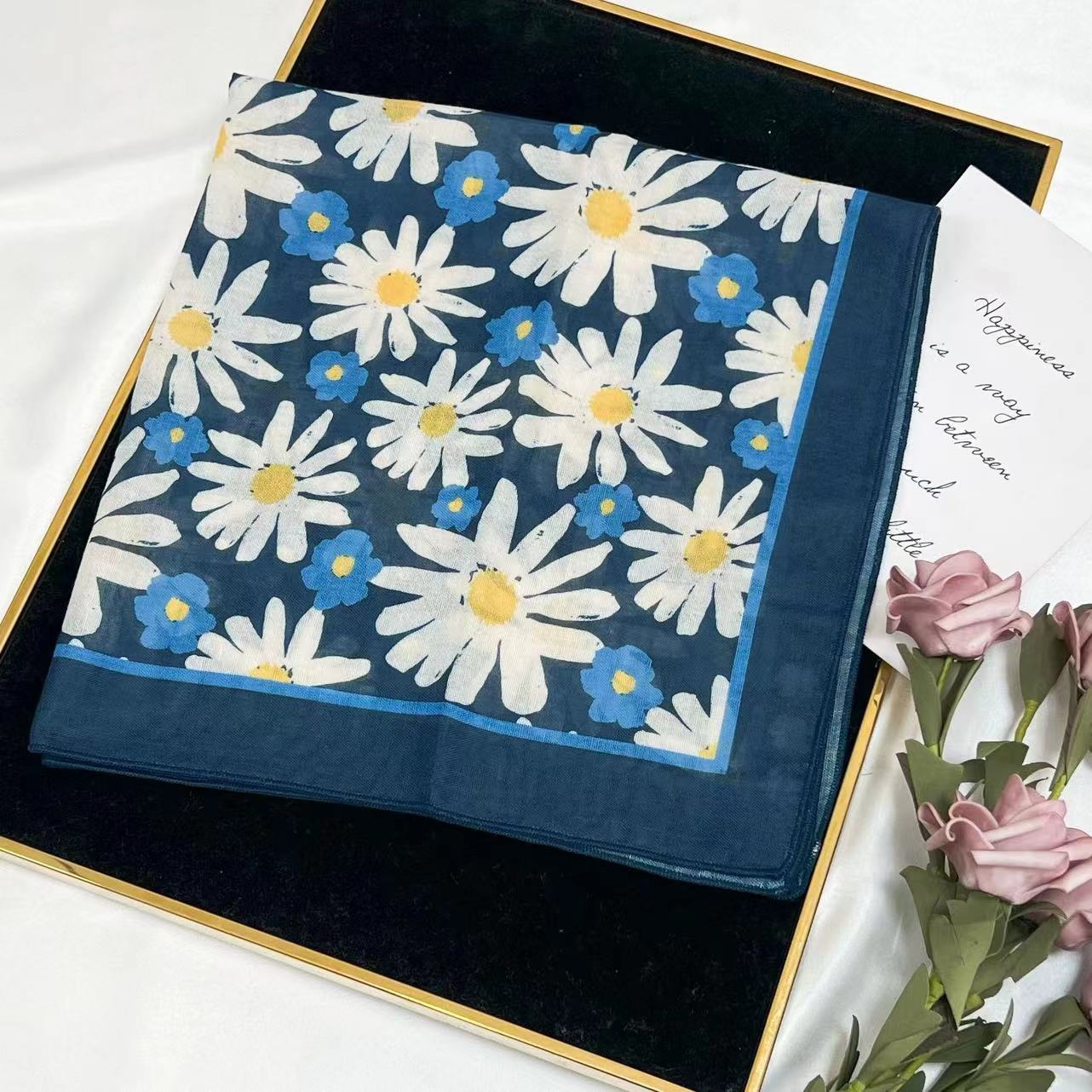 60g Weight Kerchief Classification Daily Occasion cotton and linen Material Flower Pattern Summer Season Women's Gender IG Style Style Women's IG Style Flower Cotton And Linen Kerchief 54