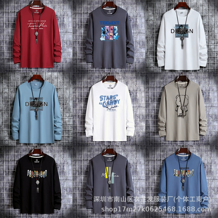 Мужская футболка с длинным рукавом, 5 юаней, осенний свободный крой, новинка 2024 года, мужская одежда больших размеров, уличный стиль