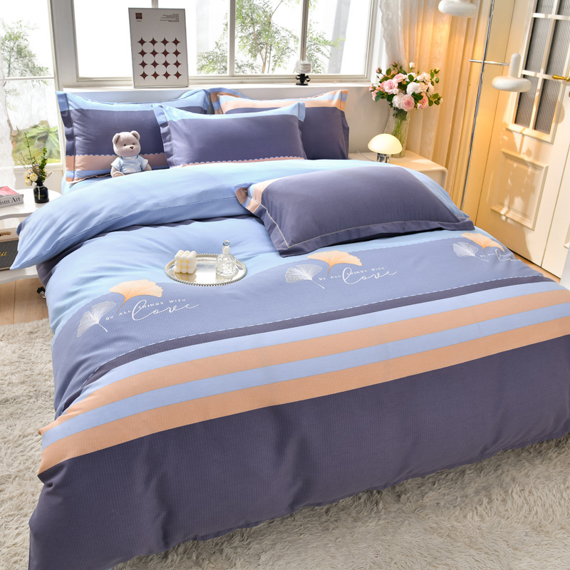 Ropa de cama de algodón agradable para la piel, funda de edredón, ropa de cama de alta gama, juego de cuatro piezas de lijado de algodón 100 engrosado universal de cuatro estaciones