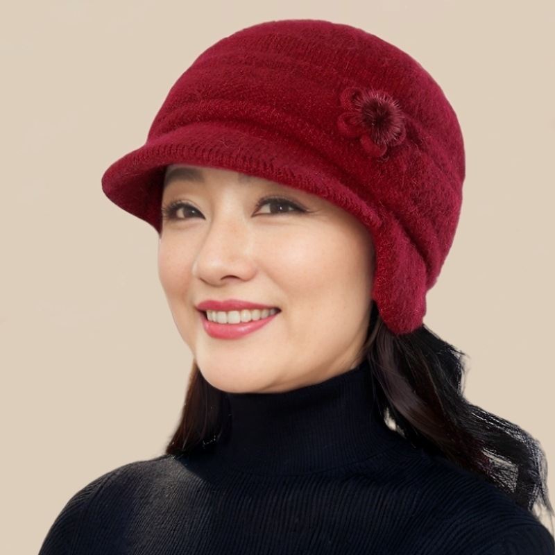 中老年帽子女冬季加绒加厚毛线帽时尚妈妈棉帽户外保暖护耳针织帽|undefined
