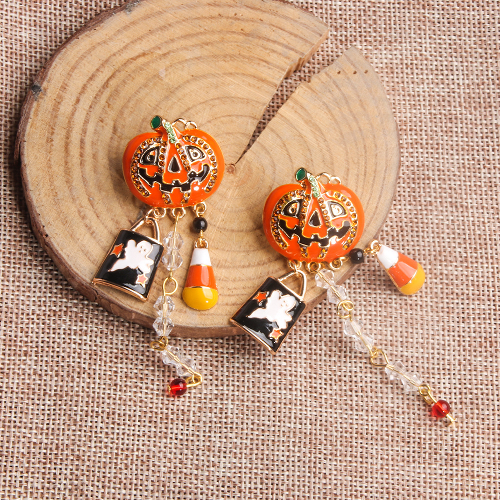 Alloy Material Halloween Festival 1 Pair Halloween Exaggerated Pumpkin Fruit Enamel Alloy Drop Earrings