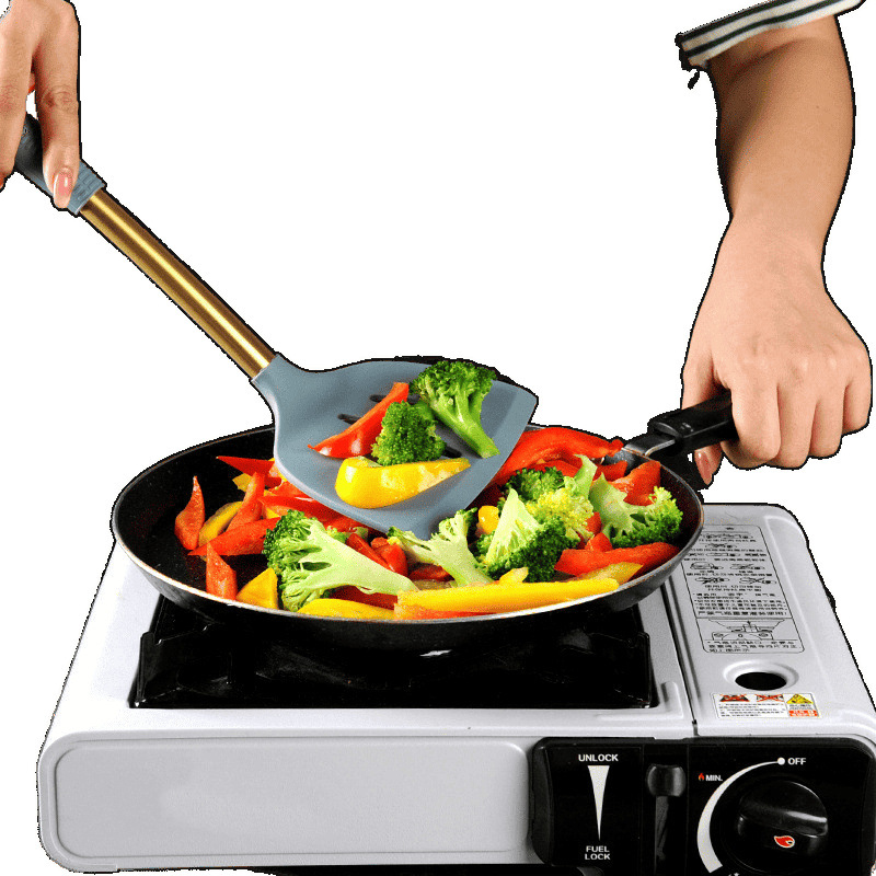 Acero inoxidable mango de silicona utensilios de cocina espátula cuchara resistente a altas temperaturas juego completo kitchen utensils domésticos