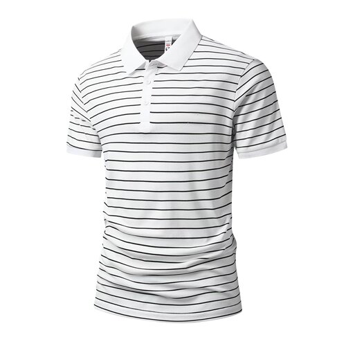 Summer Striped Short-Sleeve Polo Shirt for Men - Trendy Brand, Plus Size Business Casual Basic Style, Button-Down Collar T-Shirt Top