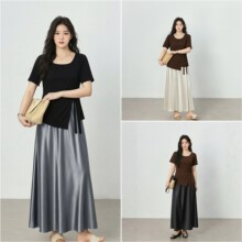 大码女装200斤胖mm时髦高级感A字缎面半身裙绝美超好看长裙3650