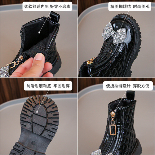 Girls 'Martin boots for autumn and winter new breathable and velvet princess British girl's baby short children's single boots
