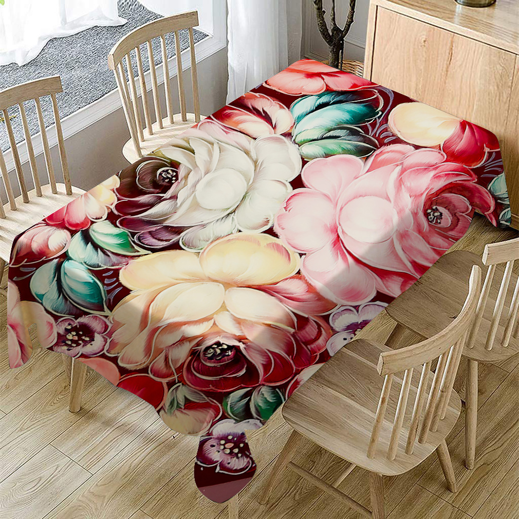 跨境新款 亚马逊简约艺术花卉图棉麻桌布批发 亚麻茶几台布餐桌布