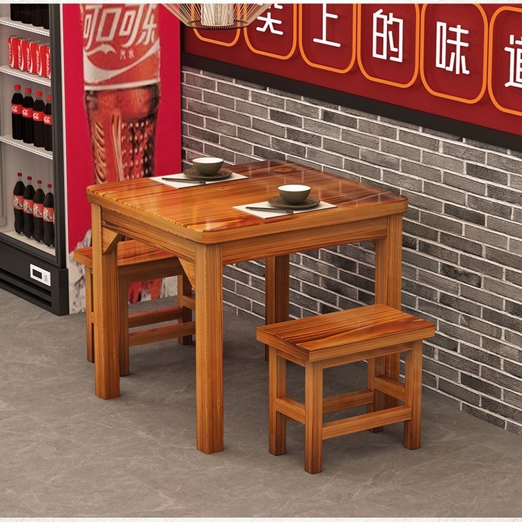 实木饭店桌椅组合早餐小吃店面馆快餐桌椅烧烤店桌子餐馆碳化餐桌|undefined