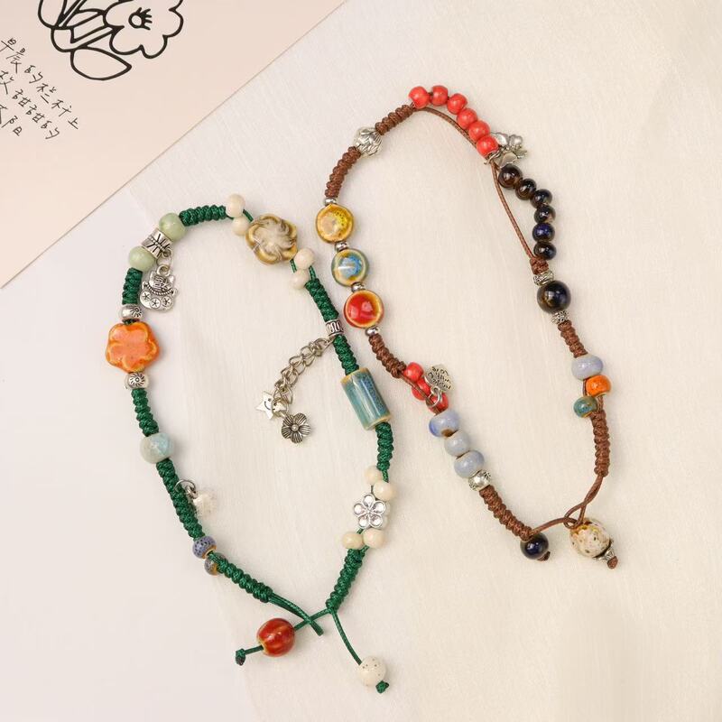 New style ancient style retro ethnic style bracelet artistic fashion niche ceramic jewelry handmade double ring wholesale