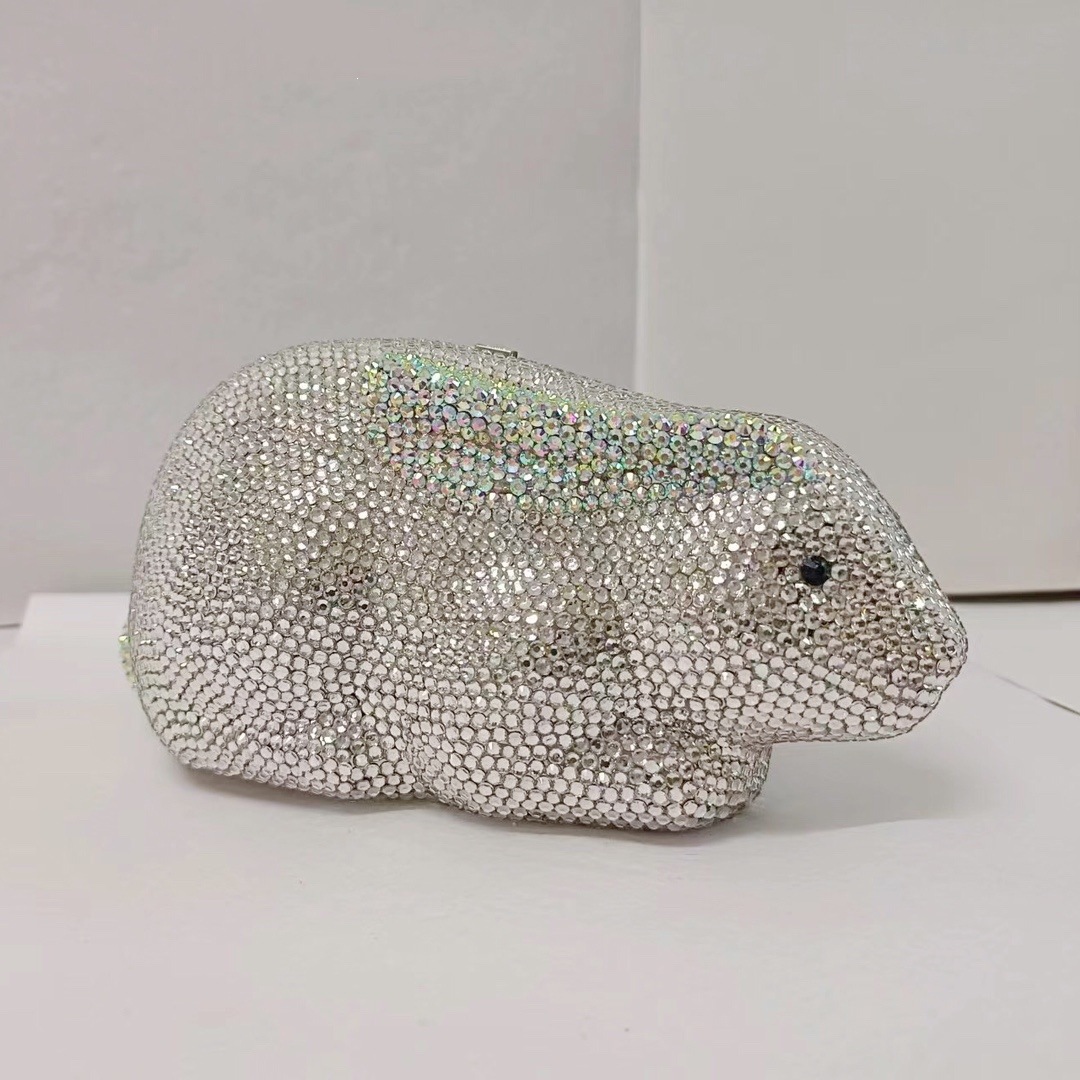 Rabbit clutch conejo transfronterizo bolsa de diamantes para la cena europea y americana bolsa de diamantes de mano adornamiento de conejo de cristal
