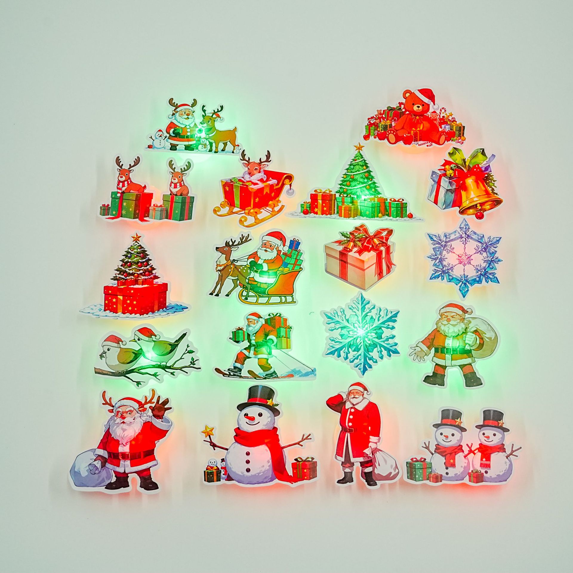 圣诞老人，麋鹿，雪人，雪花，圣诞树，礼物圣诞节发光墙贴小夜灯