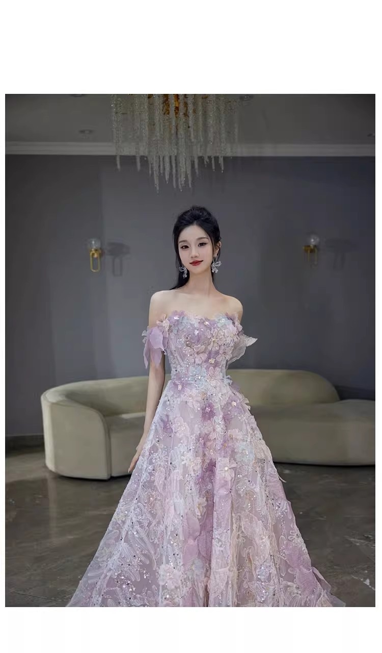 Damen Abendkleid Ein Schulter Schmetterling Blumen Feenkleid_voghion.com