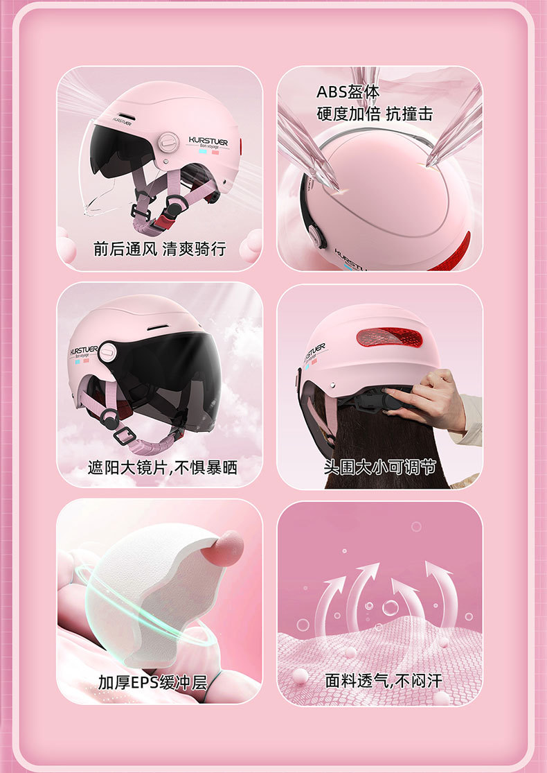 3C Certified Electric Vehicle Motorcycle Helmet for Women, Double-Layer Summer Breathable Sun Protection Electric Scooter Half Helmet with Colorful Mirror