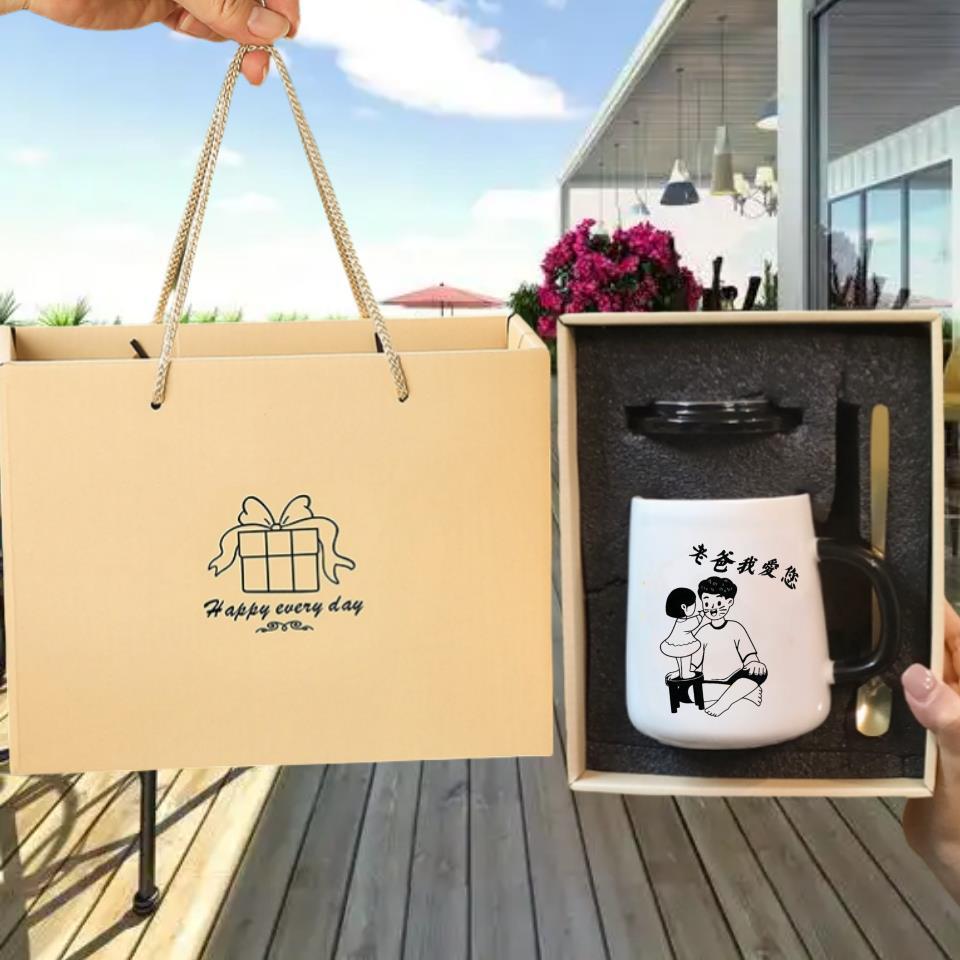 Regalos de cumpleaños creativos para el día del padre, tazas de papá con cucharas de tapa, caja de regalo de mano de alto valor