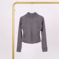 Light gray gold zipper short jacket