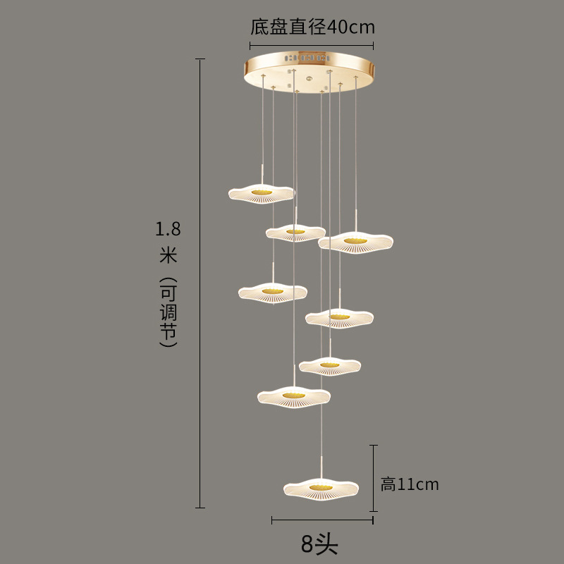 階段の明かりの長いシャンデリアの複式楼の客間の現代のloftのつり線の明かりの新しい中国式の北欧のハスの葉のマンションのアイデアの明かり|undefined