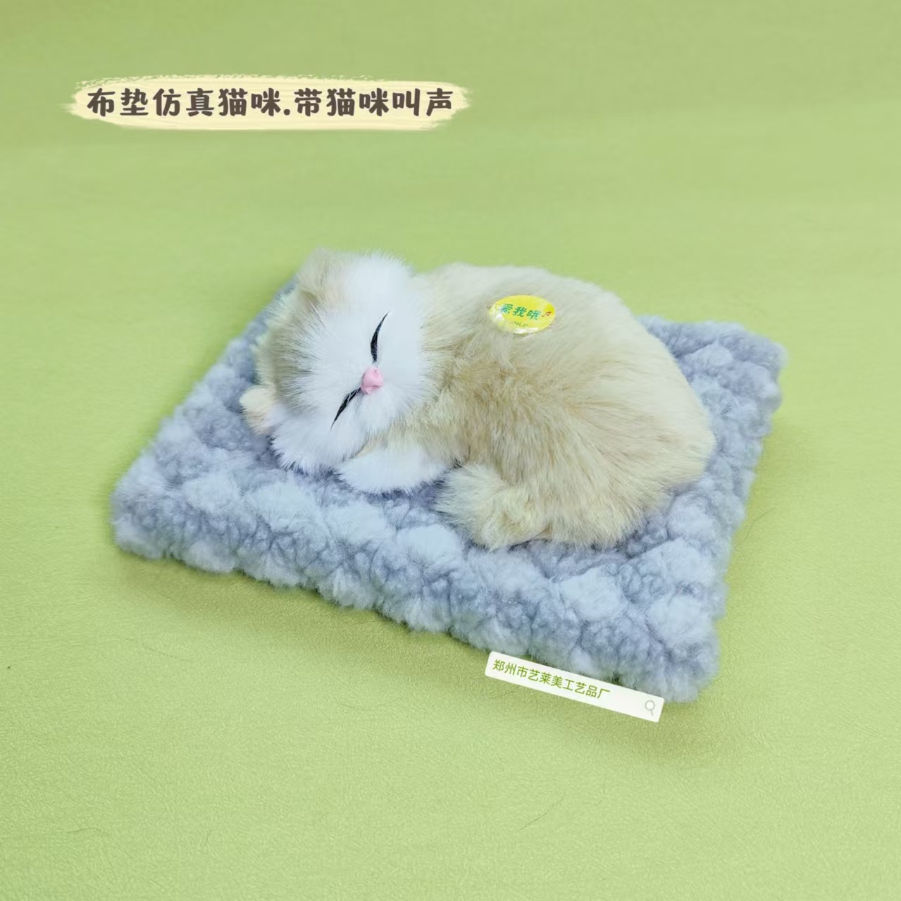 회색 천 패드 베이지색 작은 고양이