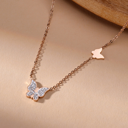Titanium Steel Colorless Butterfly Necklace Women's Clavicle Chain  New Trendy Light Luxury Niche High-end Internet Celebrity Necklace