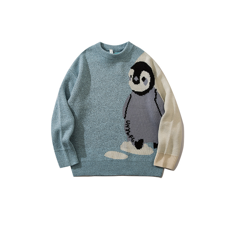 YWFG ropa de mujer retro lindos pingüinos 2024 Año Nuevo otoño pareja alta versátil cuello redondo manga larga jersey